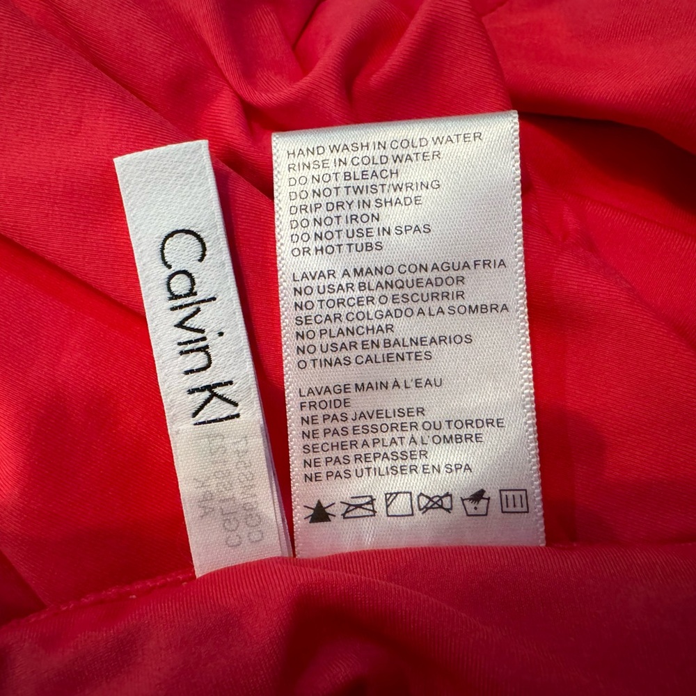 Calvin Klein Atomic PINK halter shirred slimming swimsuit size 14 NWT! MSRP $118 - Picture 10 of 11